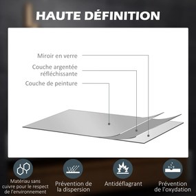 kleankin Oglindă de baie rectangulară cu LED, funcție antiabur, luminozitate reglabilă, oglindă cu zoom x3 80 x 60 cm transparent | Aosom Romania