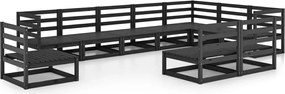 vidaXL Set mobilier relaxare de grădină 10 piese negru lemn masiv pin