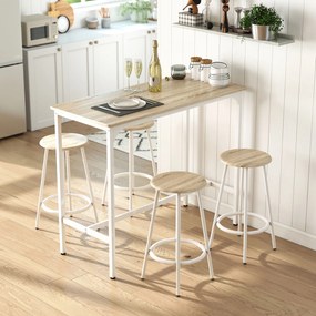 HOMCOM Set de Dining 5 Piese cu Bar 110x50x89,5 cm și Scaune Ø30x60,5 cm din Lemn și Metal Nuanță Lemn | Aosom Romania