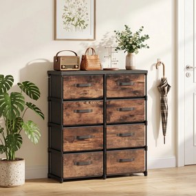 HOMCOM Comodă cu 8 Sertare, Mobilier din Metal pentru Dormitor, Maro Rustic | Aosom Romania