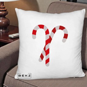 Perna Decorativa Candy Cane de Craciun, 40x40 cm, Alb Pufos, Husa Detasabila, Perna Inclusa, BEKZ®