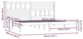 Cadru de pat, gri, 200 x 200 cm, lemn masiv de pin Gri, 200 x 200 cm