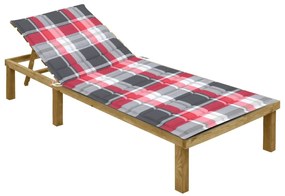 vidaXL Șezlong cu pernă roșu carouri, lemn de pin tratat