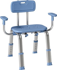 HOMCOM Taburet de duș scaun de duș ergonomic cu mânere, spătar, înălțime și șezut reglabile, albastru | Aosom Romania