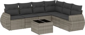 vidaXL Set canapele de grădină, 7 piese, cu perne, gri, poliratan