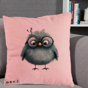 Perna Decorativa Pui Teal cu Ochelari Rotunzi, 40x40 cm, Roz, Husa Detasabila, Perna Inclusa, BEKZ®
