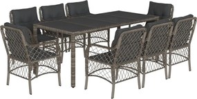 vidaXL Set mobilier grădină cu perne, 9 piese, gri, poliratan
