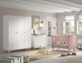 Set Mobilier Complet pentru Bebeluși, 4 Piese, Roz și Alb Satinat (Pin Masiv și MDF) – Billy – Vipack