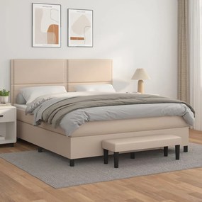 3137616 vidaXL Pat box spring cu saltea, cappuccino, 160x200cm piele ecologică