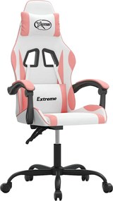 vidaXL Scaun de gaming pivotant, alb și roz, piele ecologică