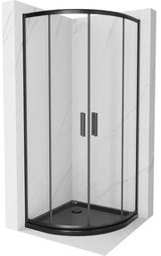 Cabina de duș Mexen Rio semi-circulară 80 x 80 cm, transparentă, neagră + bazin Flat, negru - 863-080-080-70-00-4170B