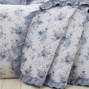 Cuvertură albă-albastră matlasată 220x230 cm Lucie Floral Frill – Catherine Lansfield