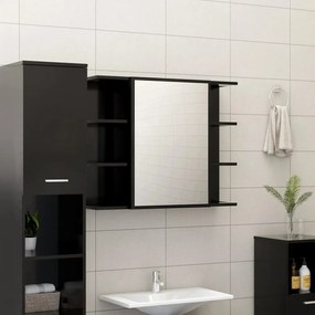 802607 vidaXL Dulap de baie cu oglindă, negru, 80x20,5x64 cm, lemn prelucrat