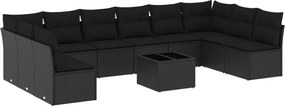 vidaXL Set canapele de grădină cu perne, 11 piese, negru, poliratan