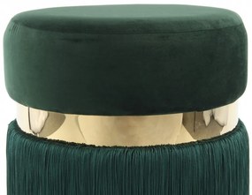 Puf/ Taburet tapitat cu franjuri Rebecca verde / auriu