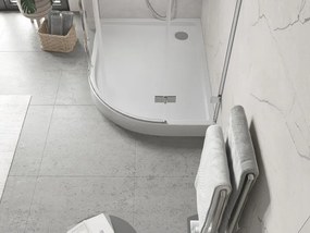 Mexen Flow+ cadă semicirculară asimetrică stânga 90 x 80 cm, luciu alb - 46Q108090LH