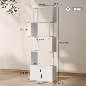 HOMCOM Bibliotecă Modernă cu 5 Rafturi și Dulăpior cu 2 Uși din Lemn Alb | Aosom Romania
