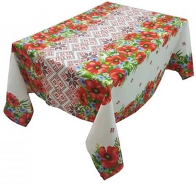 Fata de masa pentru living si bucatarie CASA GINO, Cu motive traditionale, Bumbac 100%, 150X245 cm, masa 12 persoane, model Maci