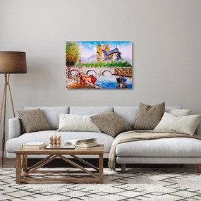 Tablou pe sticlă - Pictură în ulei a orașului (70x50 cm)