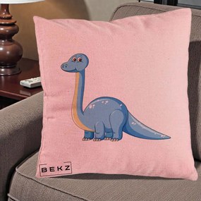 Perna Personalizata Brontosaur Albastru, 40x40 cm, Roz, Husa Detasabila, Perna Inclusa, BEKZ®