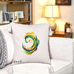 Perna Decorativa Vortex Abstract Colorat, 40x40 cm, Bej cu Franjuri, Husa Detasabila, Perna Inclusa, BEKZ®