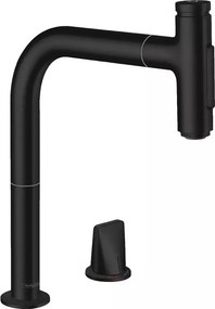 Baterie bucatarie cu dus extractibil negru mat Hansgrohe Metris M71 200 sBox cu 2 jeturi