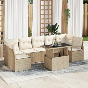 vidaXL Set canapea grădină 8 piese cu perne Bej din rattan sintetic