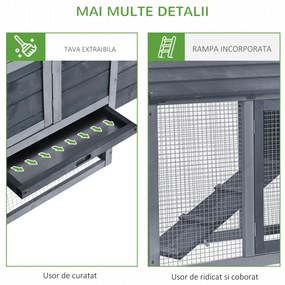 PawHut Coteț prefabricat din lemn pentru 2 găini cu gard pentru grădină 150.5 x 54 x 87cm, gri închis | Aosom Romania
