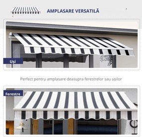 Outsunny Perdea Soare Rulou Exterior Manual cu Dungi Albastru și Alb pentru Terasă și Balcon 2.5x2m | Aosom Romania
