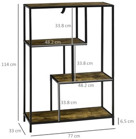 Biblioteca in stil industrial modern cu 4 rafturi, rafturi din lemn si metal pentru sufragerie si birou, 83x34x180cm maro HOMCOM | Aosom RO