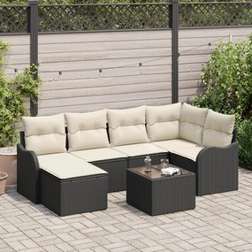 vidaXL Set de canapele pentru grădină cu pernă 7 pcs Negru Rattan poli