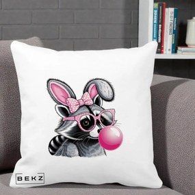 Perna Decorativa Raton cu Urechi de Iepure si Guma de Mestecat, 40x40 cm, Alba Mata, Husa Detasabila, Perna Inclusa, BEKZ®