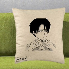 Perna Personalizata Levi Ackerman Inima, 40x40 cm, Bej, Husa Detasabila, Perna Inclusa, BEKZ®