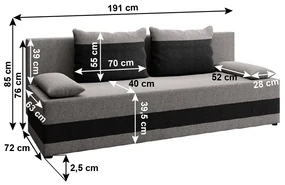 Canapea extensibilă, gri/gri închis, PREMIUM NEW