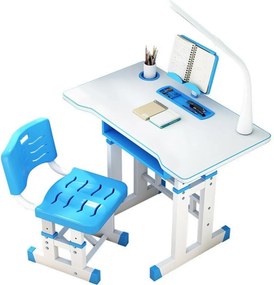 Birou copii din MDF cu lampa inclusa Novokids Premium desk, Dimensiuni 80X50X70, Cadru metalic, Albastru cu Alb