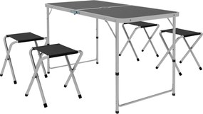 Outsunny Set Masă de Camping Pliabilă cu 4 Scaune, Masă de Picnic Reglabilă pe Înălțime, 4 Bănci și Orificiu pentru Umbrelă, din Aluminiu, pentru Picnic, Mare, Grădină, Negru | Aosom Romania