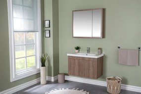 Set Mobilier Baie Bryce, Include Baza Lavoar, Lavoar și Corp cu Oglinda, 80 cm, Nuc