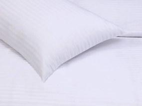 Lenjerie de pat Hotel Line, dubla, 200x220 cm, amestec bumbac, satin,  250 TC, alb, cu dungi 1 cm