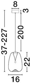 Pendul LED modern, Metal, Sticla, Chihlimbar, OBLO