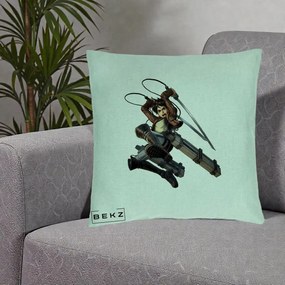 Perna Personalizata Attack on Titan Eren Yeager Lupta, 40x40 cm, Verde Menta, Husa Detasabila, Perna Inclusa, BEKZ®
