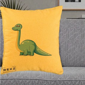 Perna Personalizata Brontosaur Albastru, 40x40 cm, Galben, Husa Detasabila, Perna Inclusa, BEKZ®