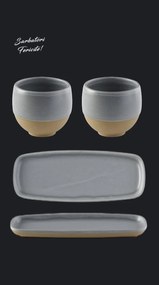 Set Cadou Heritage Gri Cafea (2 Pahare Heritage 300ml + 2 Platouri Heritage lungime 22,5cm, latime 10cm)