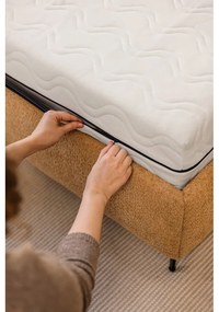 Pat dublu tapițat cu saltea și grilaj 180x200 cm în culoarea muștar Noira Slim - Bonami Selection