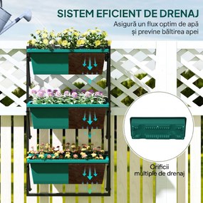 Outsunny Jardinieră Verticală pentru Exterior cu 3 Niveluri și Ghivece cu Orificii de Drenaj, 56x42x100 cm, Verde | Aosom Romania