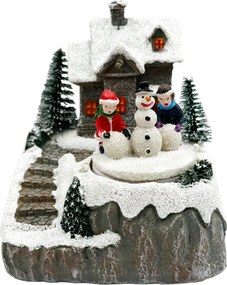 Scena de Craciun cu Om de Zapada si Copii JOY, Cu muzica si lumini