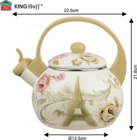 Ceainic cu fluier Kinghoff KH 2038, 2 l, interior emailat, compatibil cu plitele cu inducție, multicolor