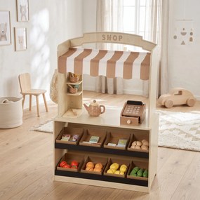 AIYAPLAY Magazin de jucărie din lemn pentru copii, tarabă cu alimente, tablă, 61 accesorii, 3-8 ani, culoare lemn | Aosom Romania