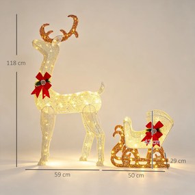 Outsunny Ren de Crăciun Iluminat Con Slitta Con 170 Led, Alb E Roșu | Aosom Romania