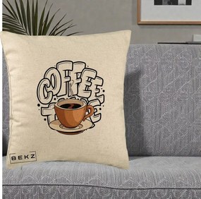 Perna Personalizata COFFEE cu Cana, 40x40 cm, Bej, Husa Detasabila, Perna Inclusa, BEKZ®