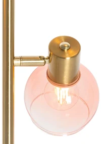 Lampă de podea Art Deco aurie cu sticlă roz cu 3 lumini - Vidro